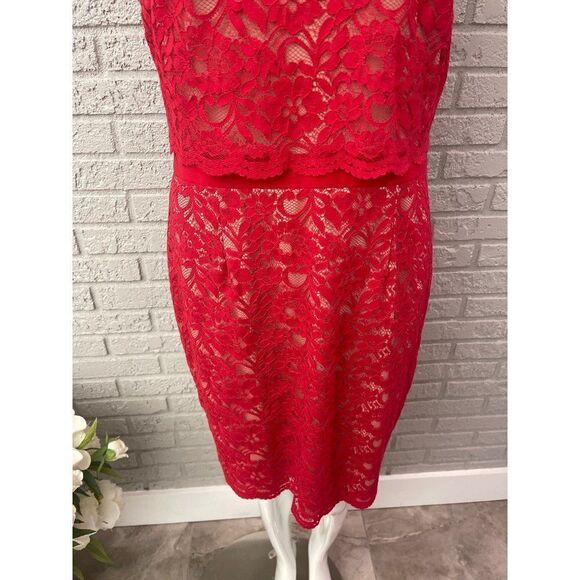 INC International Concepts Red Lace Sheath Dress Size 14 - Picture 5 of 9